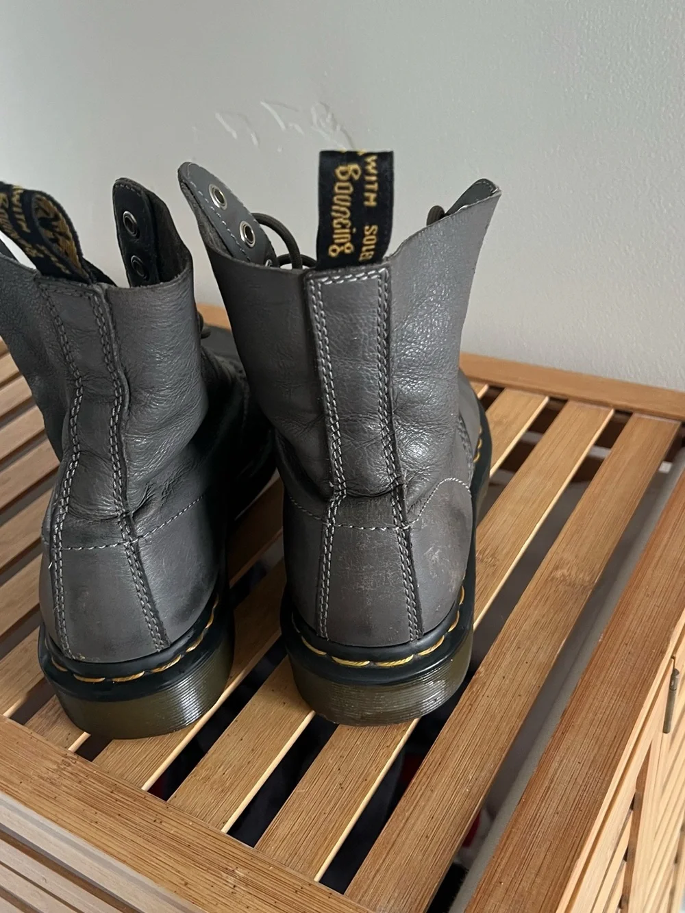 Gray Dr. Martens Style Lace-Up Leather Boots